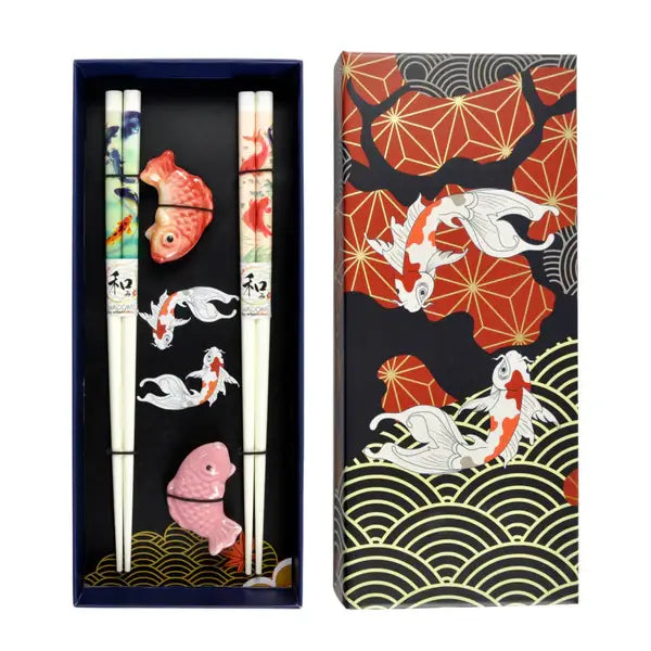 Japanese Koi Fish 2 Pair Chopsticks and Rests Set
