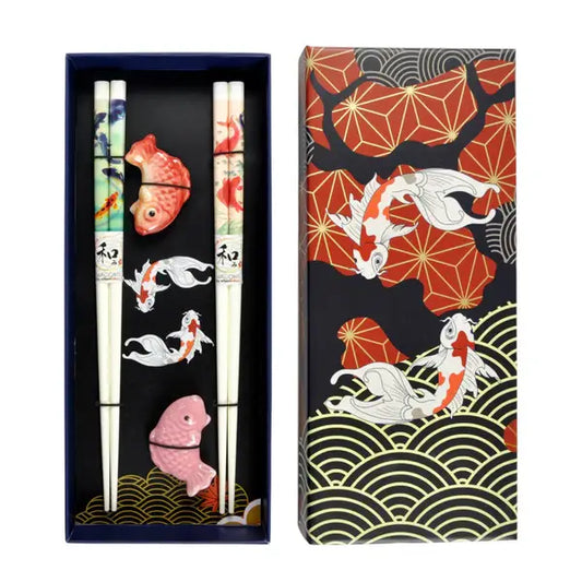 Japanese Koi Fish 2 Pair Chopsticks and Rests Set