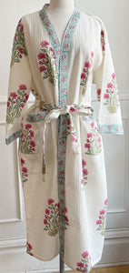 Waffle Bathrobe with Pink Flowers