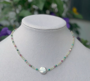 Mixed Gemstone & Coin Pearl Necklace