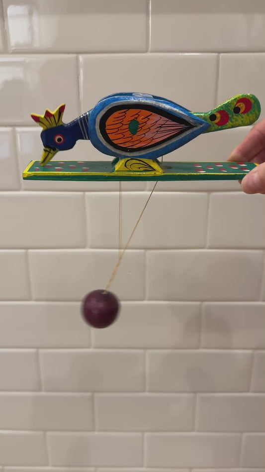 Wooden Peacock Pecking Toy
