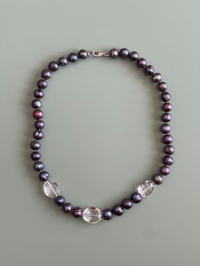 Black Baroque Pearl & Clear Natural Crystal Necklace