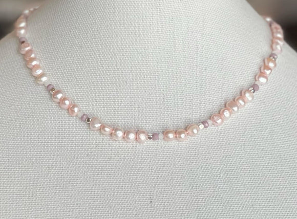 Pink Pearl & Silver Bead Necklace