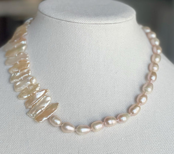 Pink Stick Pearl & Oval Pearl Necklace