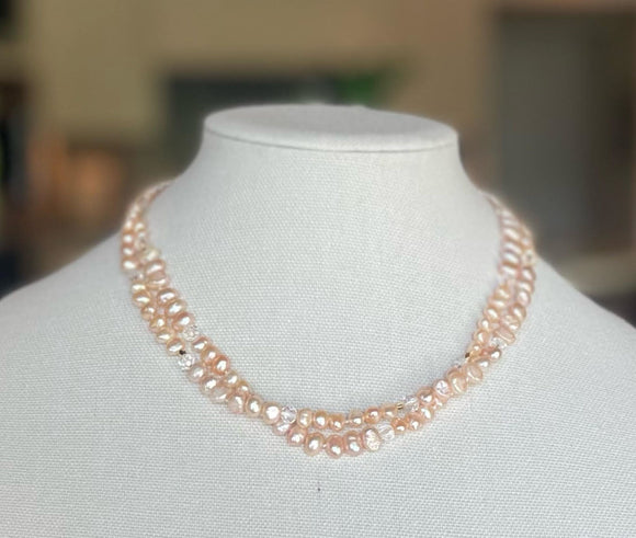 Peach Pink Potato Pearl Double Necklace