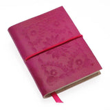 Handcrafted Fuchsia Embossed Leather Notebook Large