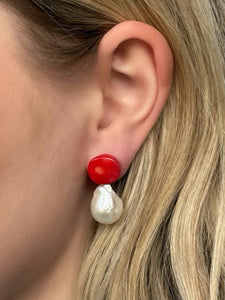 Red Coral & Pearl Earring