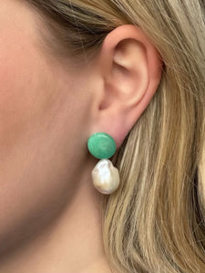 Green Jade & Pearl Earring