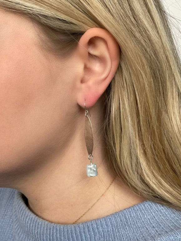 Aquamarine & Hammered Sterling Silver Earring
