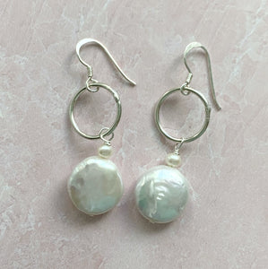 Coin Pearl & Silver Ring Earring