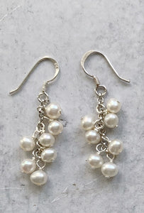 White Baby Pearl Cluster  Drop Earring