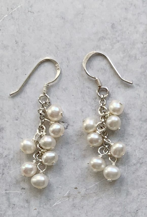 White Baby Pearl Cluster  Drop Earring