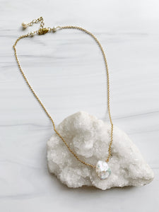 White Pearl & Gold Chain Necklace
