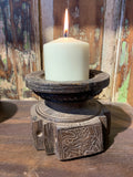 Carved Wood Candle Stand