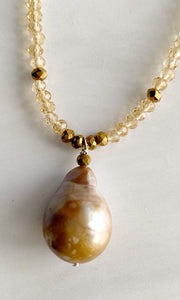 Large Drop Pearls & Crystal necklace