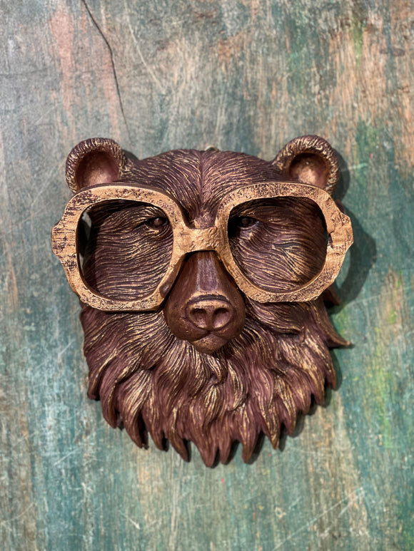Bronzed Resin Bear with Glasses