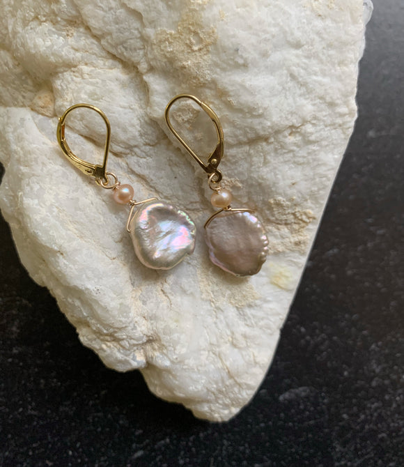 Pink Pearl & Gold Earring