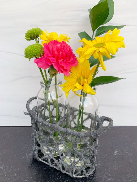 Two Bottle Jute Basket Flower Vase