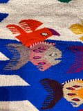 Handwoven Wool Rug Fish & Bird Design
