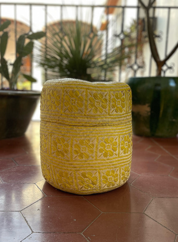 Oaxacan Handwoven Basket Yellow/Natural XL