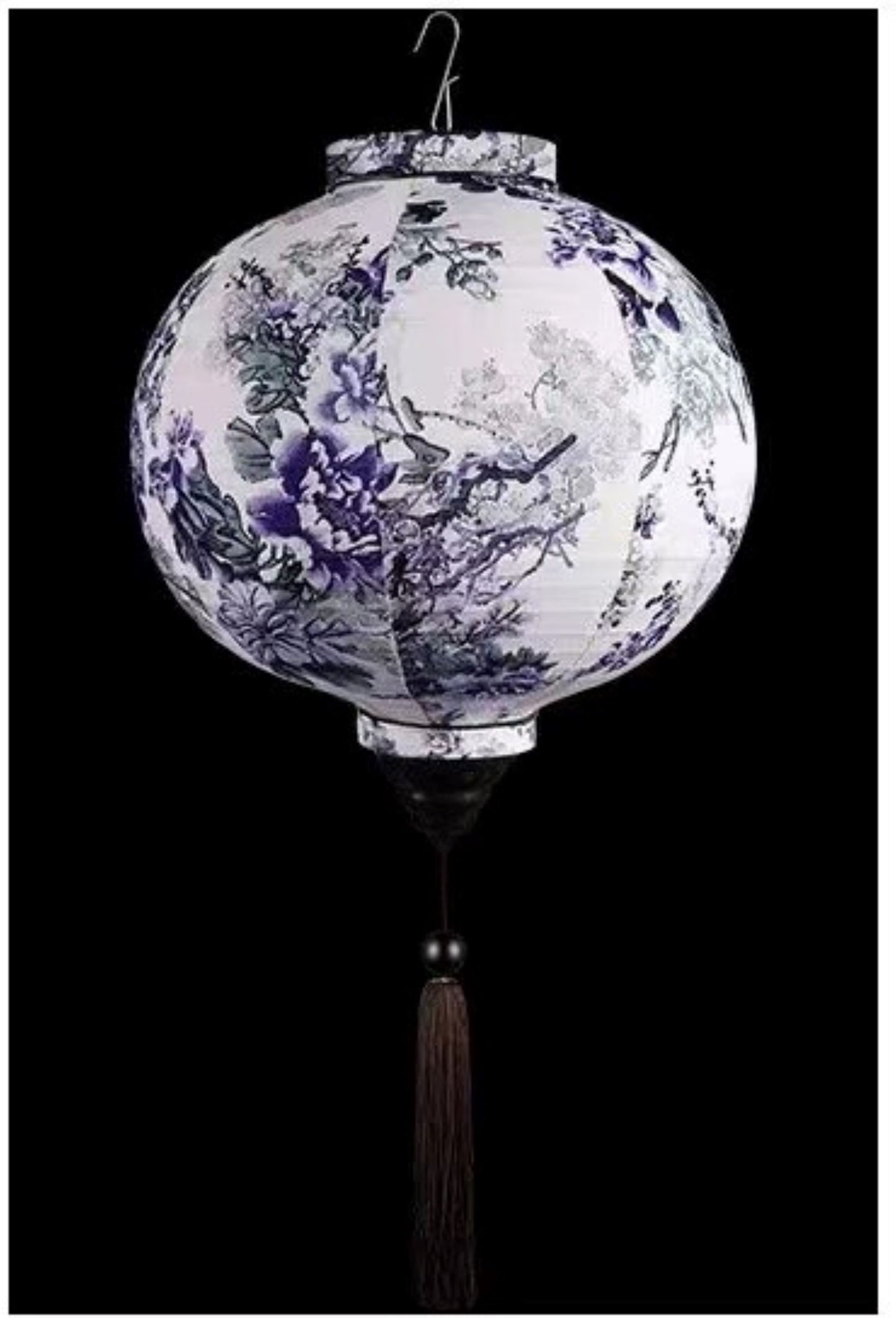 Blue & White Floral Nylon Asian Lantern