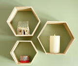 Hexagon Wooden Honeycomb Floating Shelves Set of 3