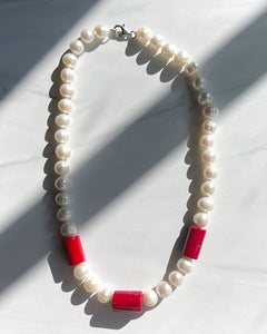 Red Coral and Baroque Pearl Necklace