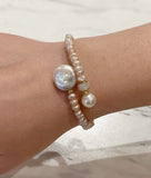 Moonstone, Pearl & Coin Pearl Memory Wire Bracelet