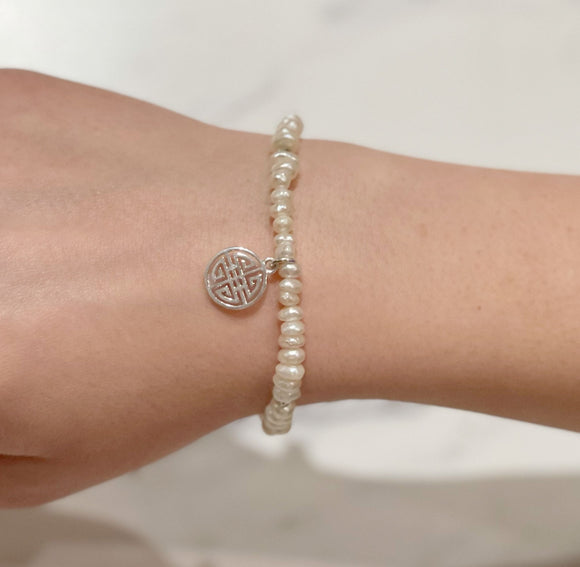 Pearl Elastic Bracelet & Long Life Charm