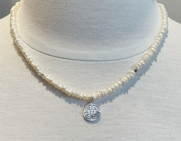 Pearl Necklace & Long Life Charm