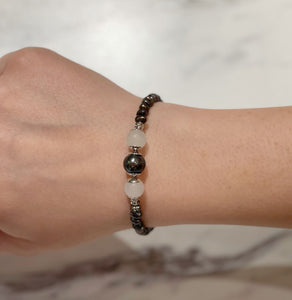 Black Pearl & White Jade Memory Bracelet