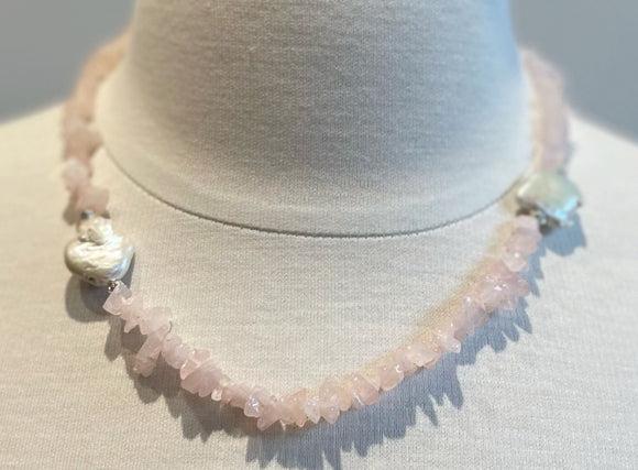 Pink Rose Quarts & Pearl Necklace