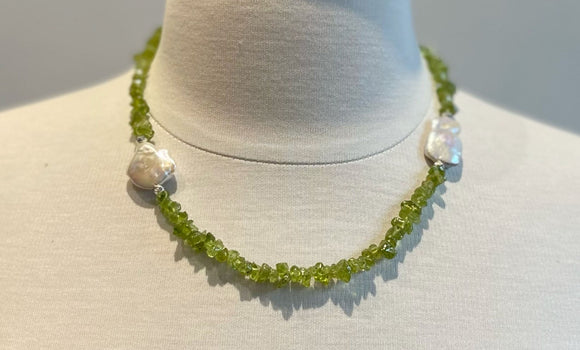 Green Peridot & Unique Pearl Necklace