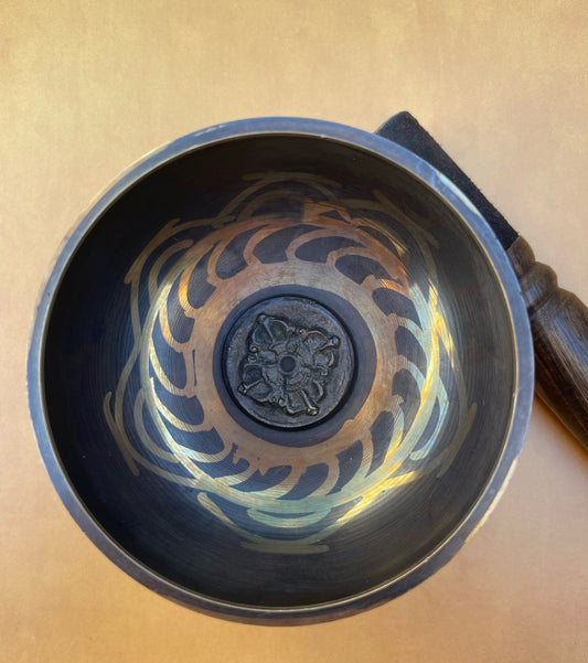Tibetan Singing Bowl with Raised Design Inside