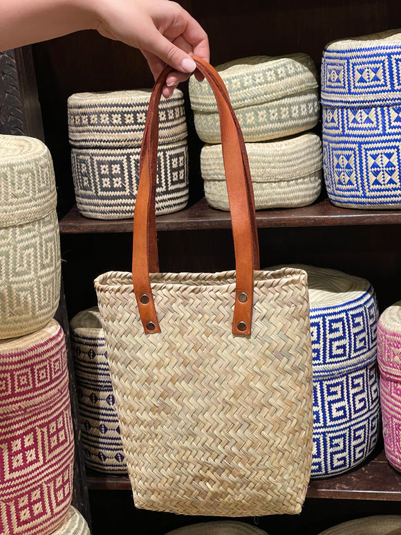 Leather Handle Woven Tote