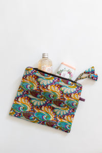Vintage Kantha Fabric Pouch-Turquoise Pattern