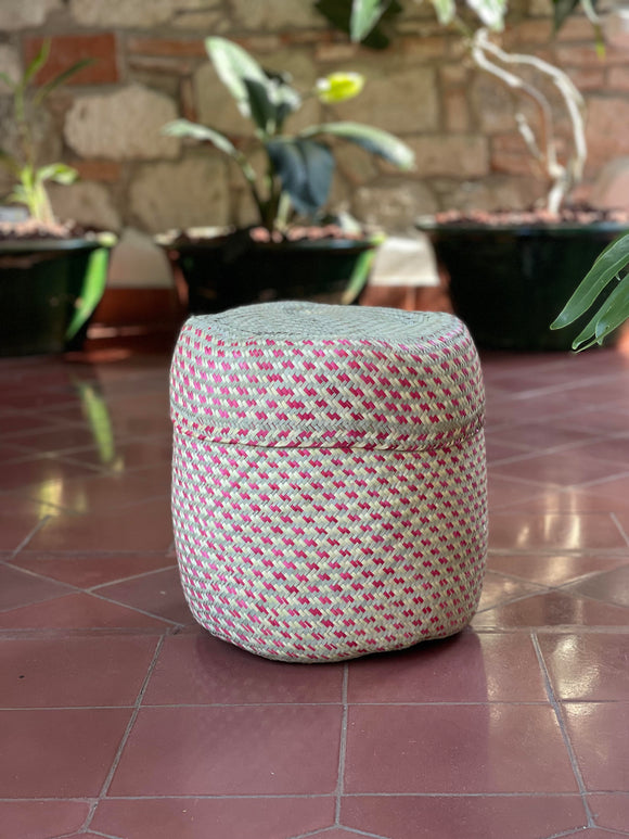 Oaxacan Handwoven Basket  Pink Zig Zag XL